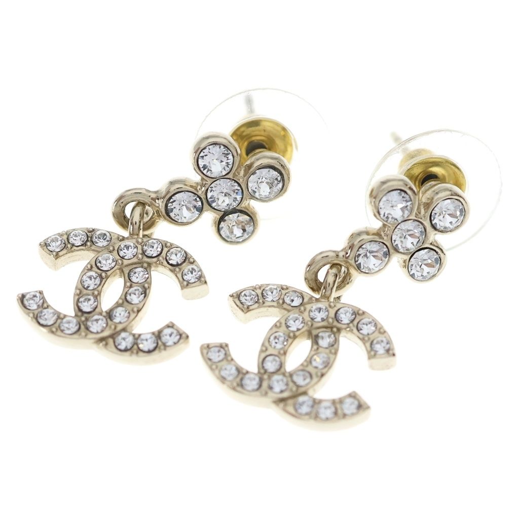 CHANEL (シャネル) ココマーク ラインストーン ピアス シルバー メタル B23A