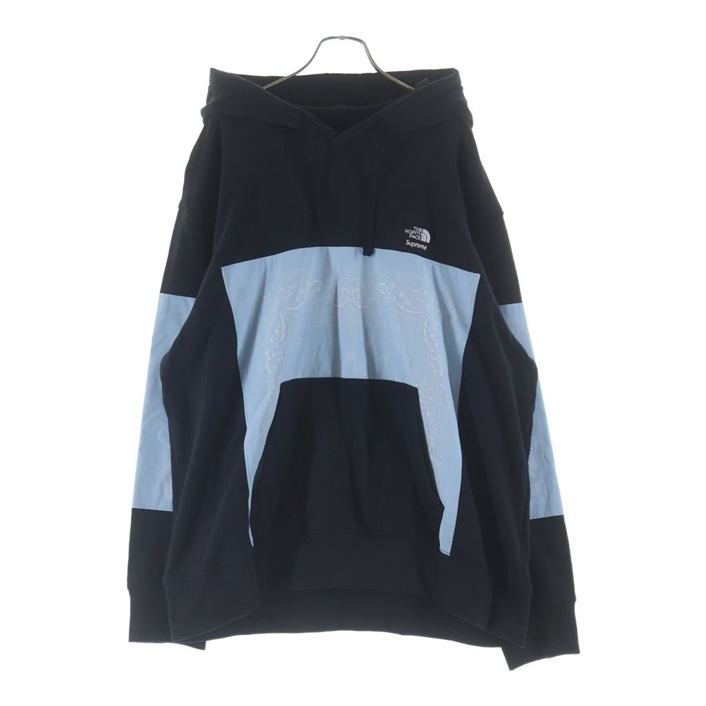 SUPREME (シュプリーム) 22SS ×THE NORTH FACE Bandana Hooded SweatShirt ×ノースフェイス バンダナフーディースウェットシャツ ブラック/ライトブルー パーカー NT022081