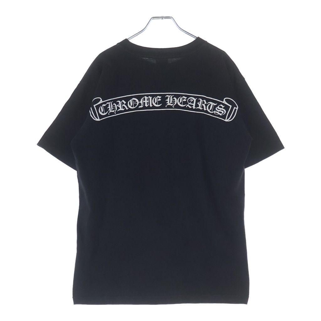 CHROME HEARTS (クロムハーツ) バックスクロールラベルプリント ホースシュー 胸ポケット 半袖Tシャツ カットソー ブラック