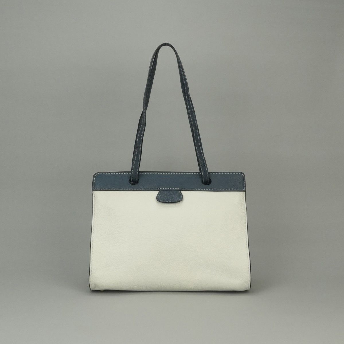 エルメス HERMES ミュゾー バッグ トートバッグ フィヨルド ホワイト White ネイビー Navy グレー Gray 白 紺 ゴールド金具 ハンドバッグ トリコロール 2way