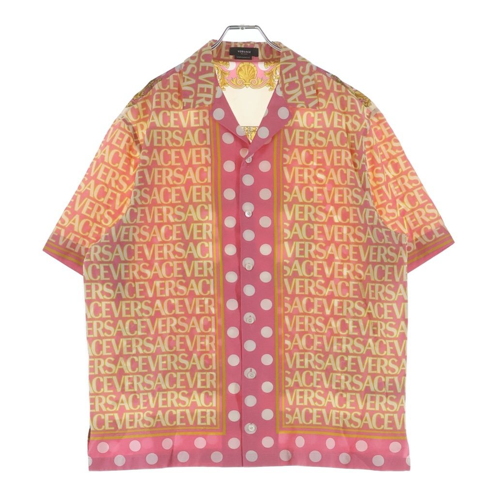 VERSACE (ヴェルサーチ) Baroque '92 Silk Vacation Shirt 1003926 1A07742 ハワイアン開襟 シルク総柄半袖シャツ ピンク