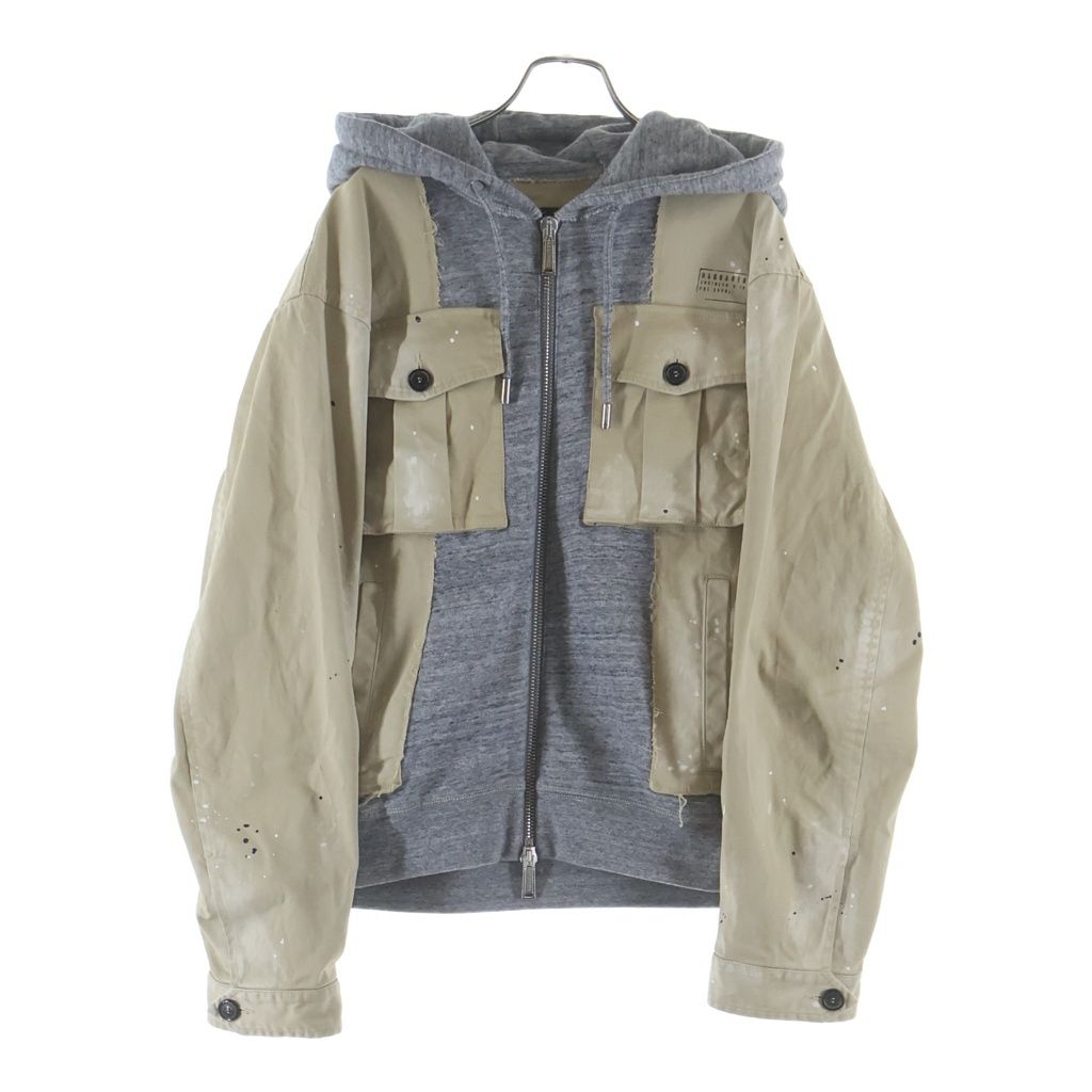 DSQUARED2 (ディースクエアード) ペンキ加工ドッキングフーデッドジャケット ブルゾン ベージュ/グレー