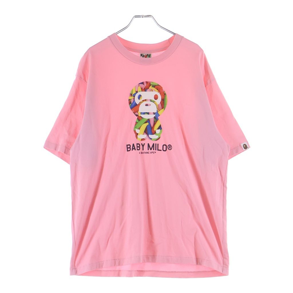 A BATHING APE (アベイシングエイプ) BABY MILO Ape Head ベイビーマイロ エイプヘッド フロントプリントクルーネック半袖Tシャツカットソー ピンク 002TEM301303M