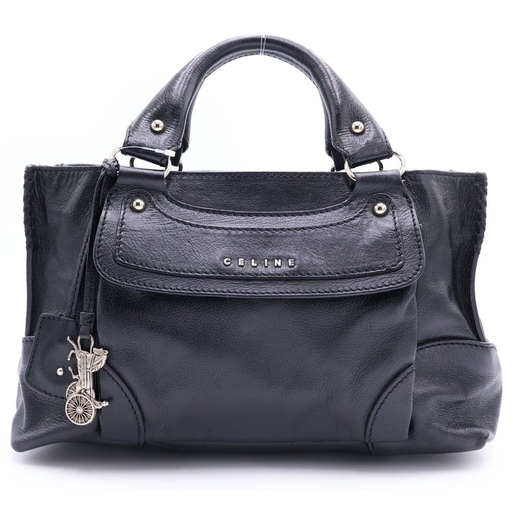 CELINE (セリーヌ) ロゴ レザー ブギーバッグ 馬車 ハンドバッグ ブラック シルバー金具