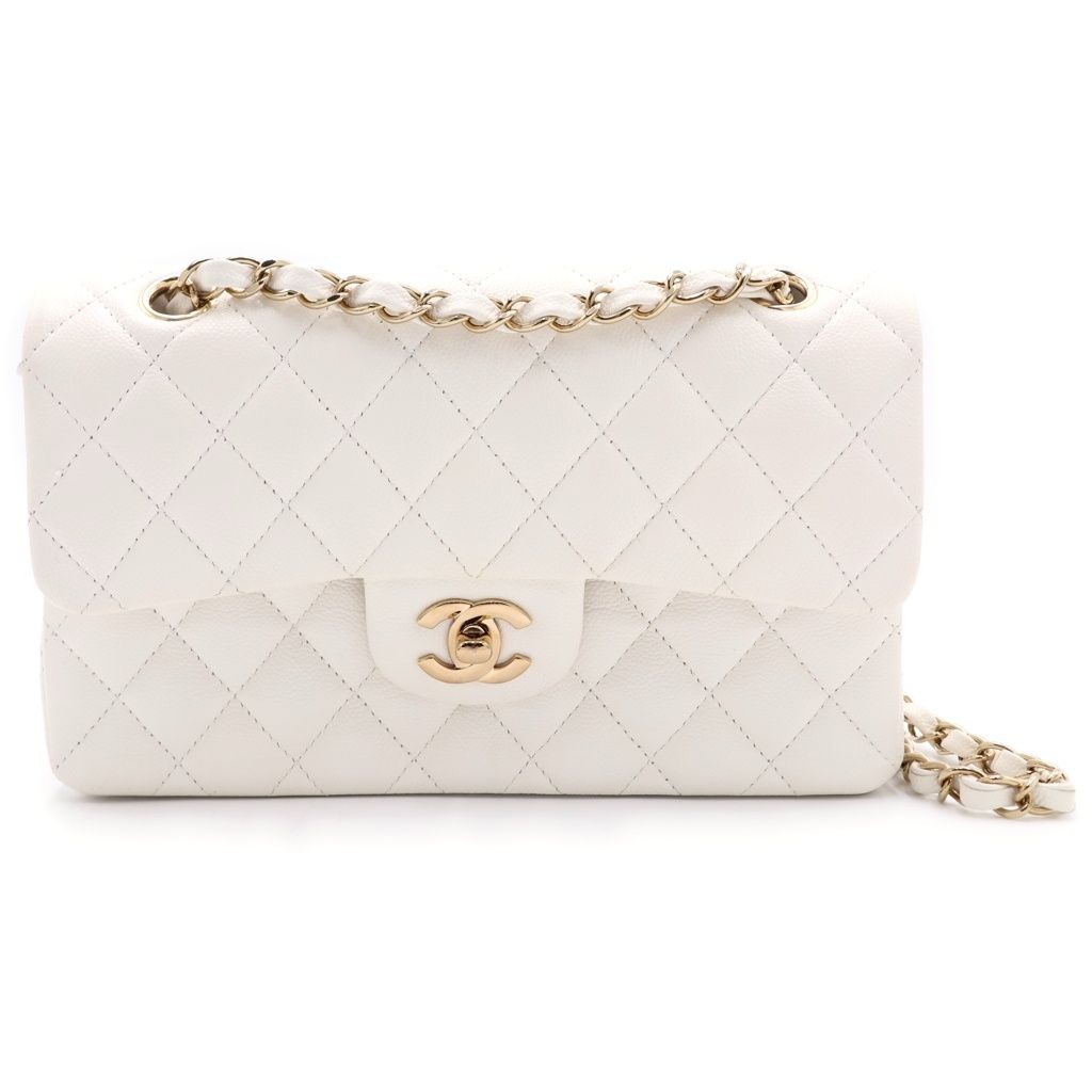 CHANEL (シャネル) マトラッセ23 キャビアスキン ダブルフラップ ダブルチェーン キャビアスキン ショルダーバッグ ホワイト ゴールド金具