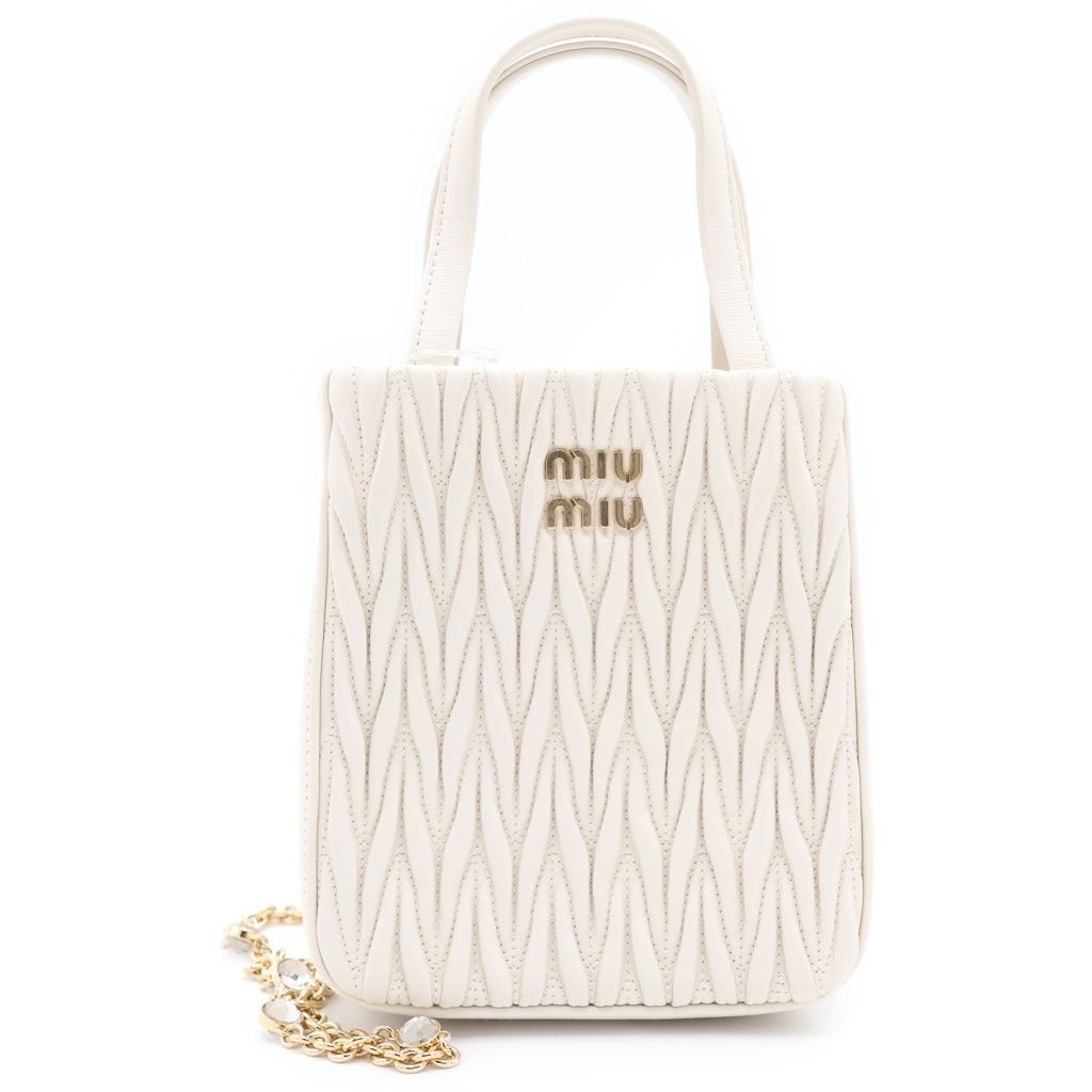 miumiu (ミュウミュウ) マテラッセ ナッパ レザー 2WAYハンドバッグ ショルダーバッグ ホワイト 5BA220