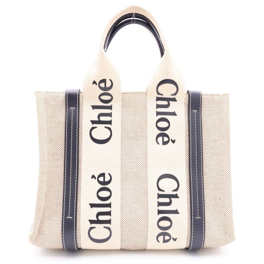 Chloe (クロエ) ウッディ スモール ハンドバッグ ミニバッグ ベージュ×ブラック レザー×キャンバス