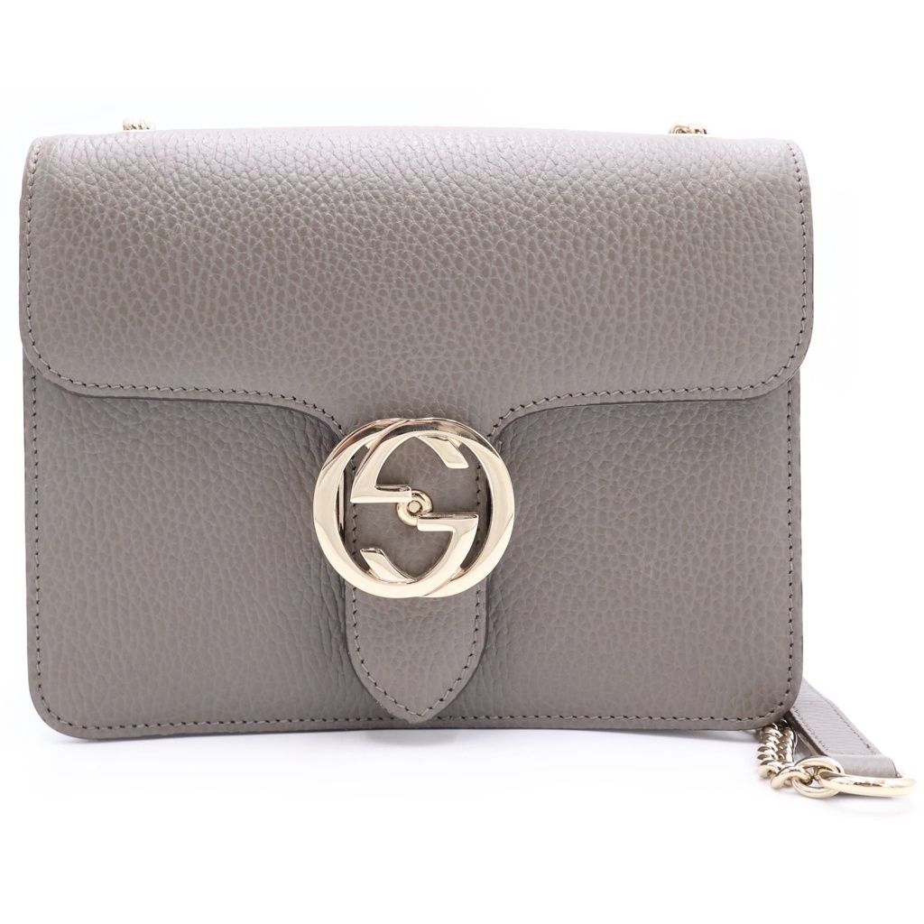 GUCCI (グッチ) インターロッキング チェーンショルダー レザー グレー 510304