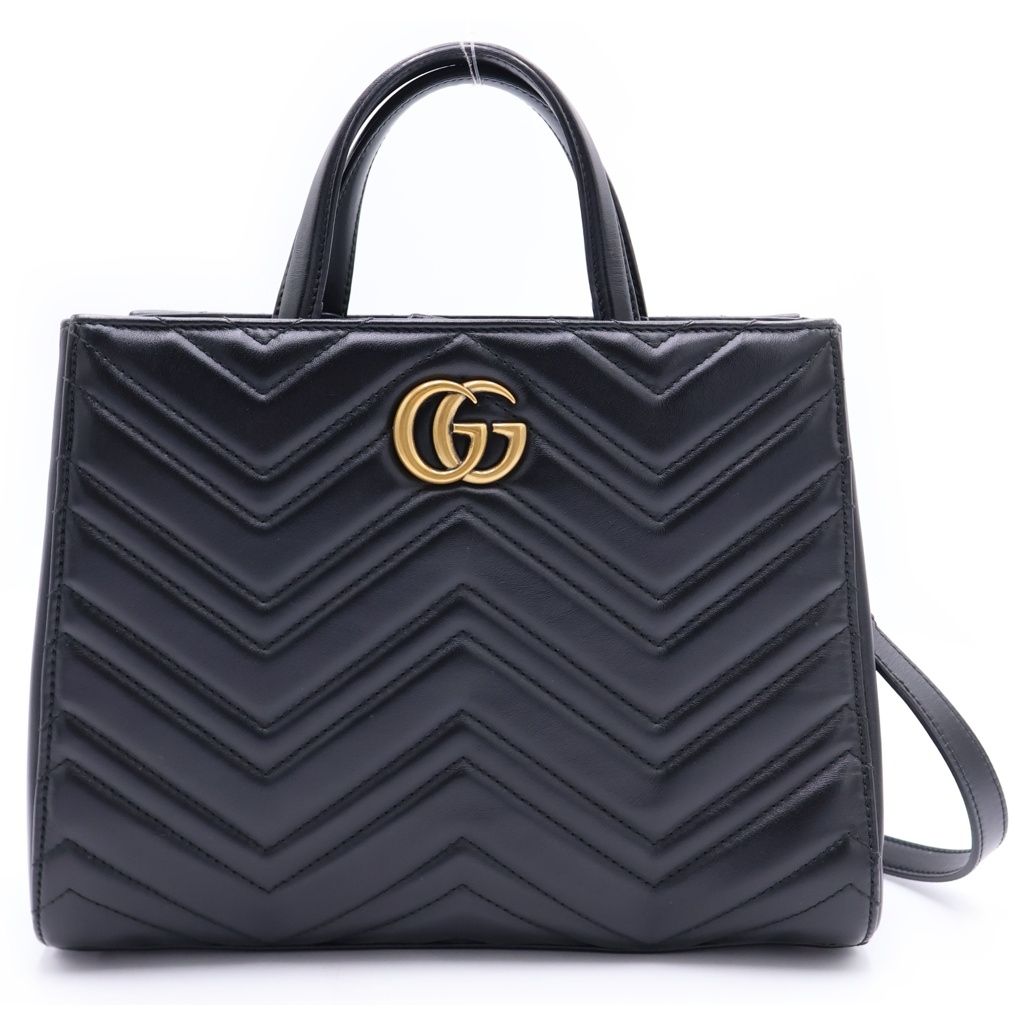 GUCCI (グッチ) GGマーモント 2WAYハンドバッグ ショルダーバッグ ブラック レザー 448054 ゴールド金具