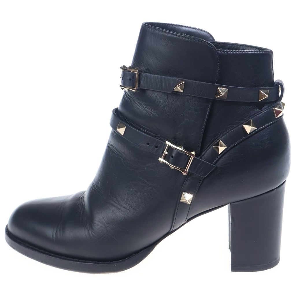 VALENTINO (ヴァレンティノ) ロックスタッズ レザー ヒール ショートブーツ ブラック レディース