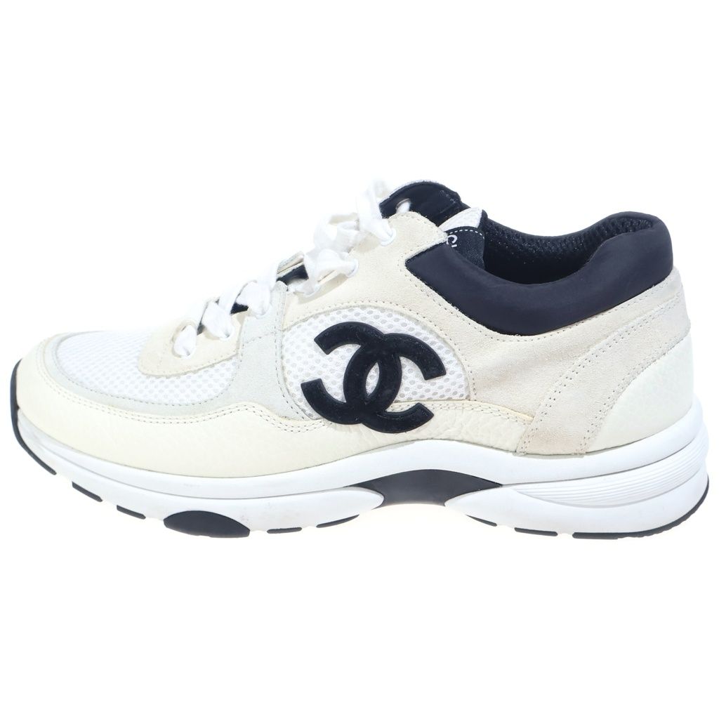 CHANEL (シャネル) ココマーク メッシュ レザー ローカットスニーカー ホワイト/ブラック G38301