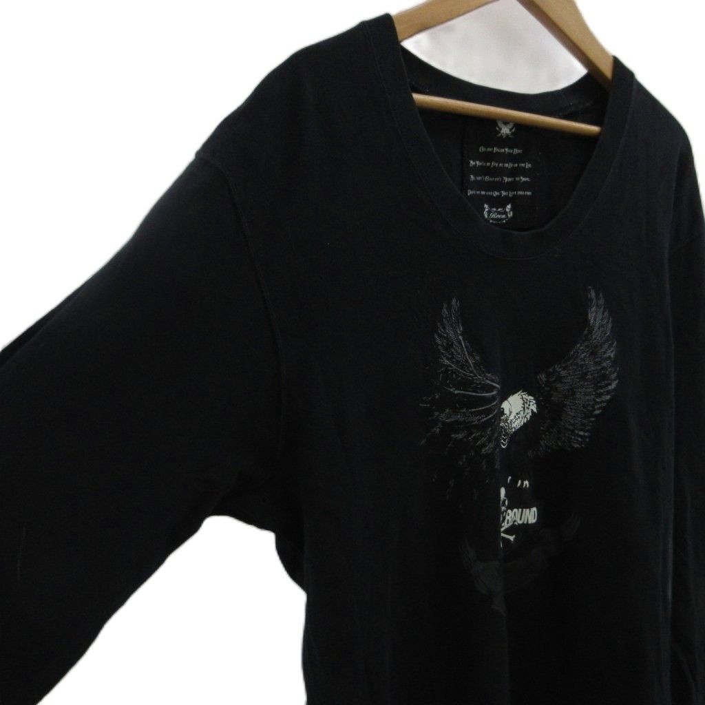 ロエン Roen Tシャツ 46 黒 ブラック プリント柄 ラウンドネック 七分 