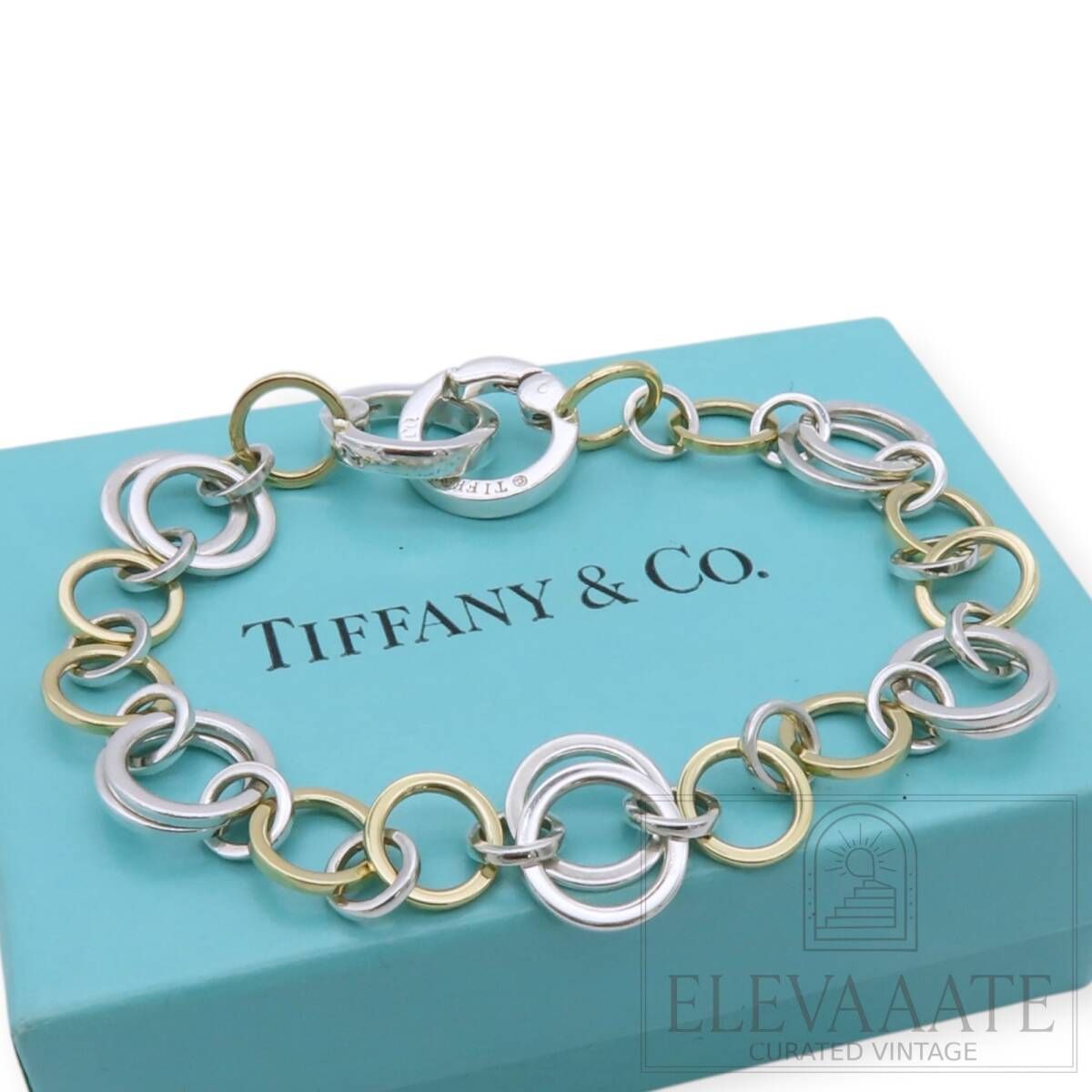 極希少 Tiffany&Co. ヴィンテージ ティファニー インターロッキング コンビ サークル ブレスレット SV925 750 K18 ゴールド シルバー EX077