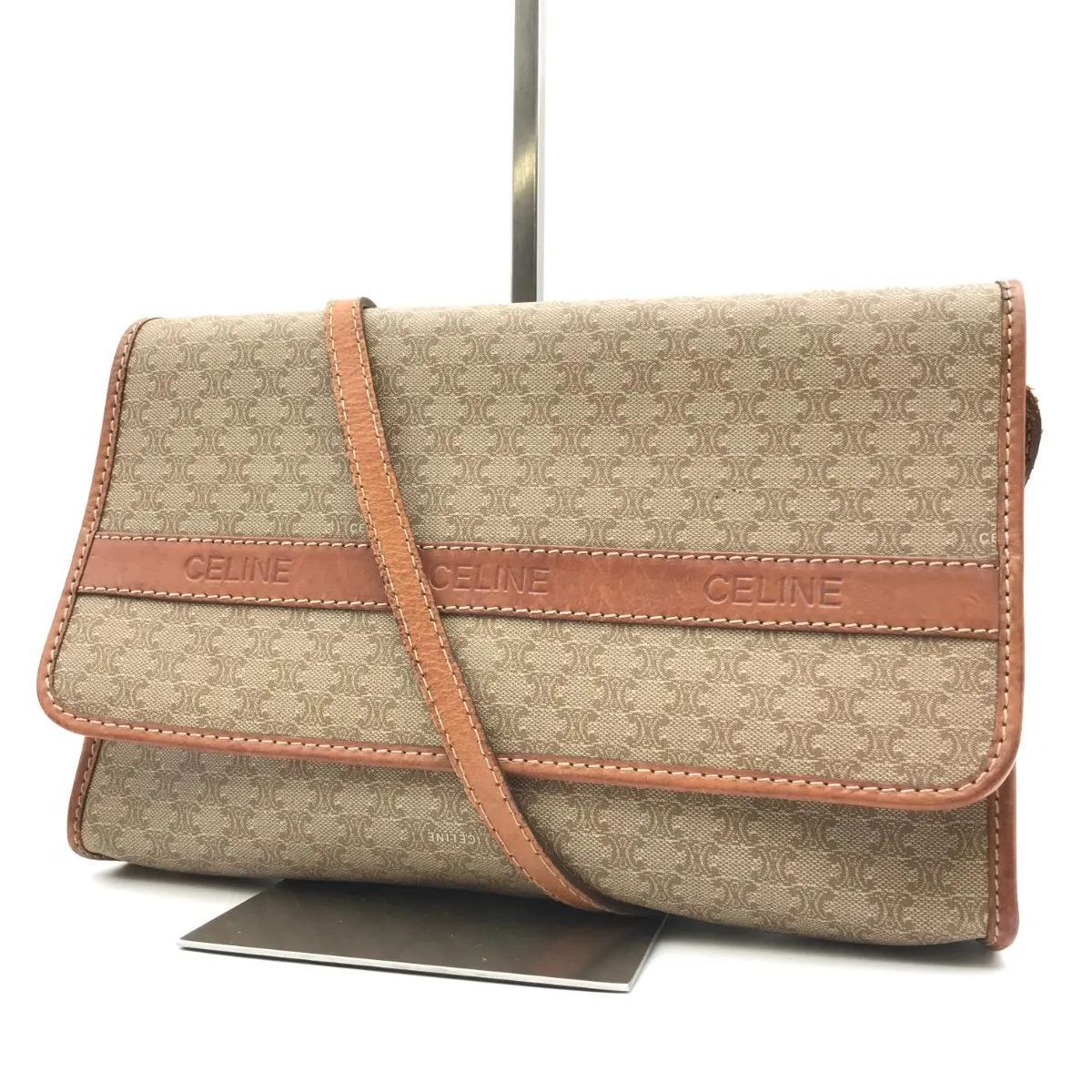 CELINE　セリーヌ　ショルダーバッグ　マカダム　フラップ　クロスボディ　ベージュ×ライトブラウン　2185