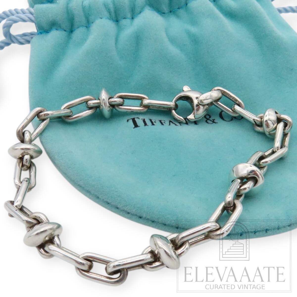 希少 Tiffany&Co. ヴィンテージ ティファニー ヘビー ペーパークリップチェーン ポイント ノット シルバー ブレスレット メンズ EX080