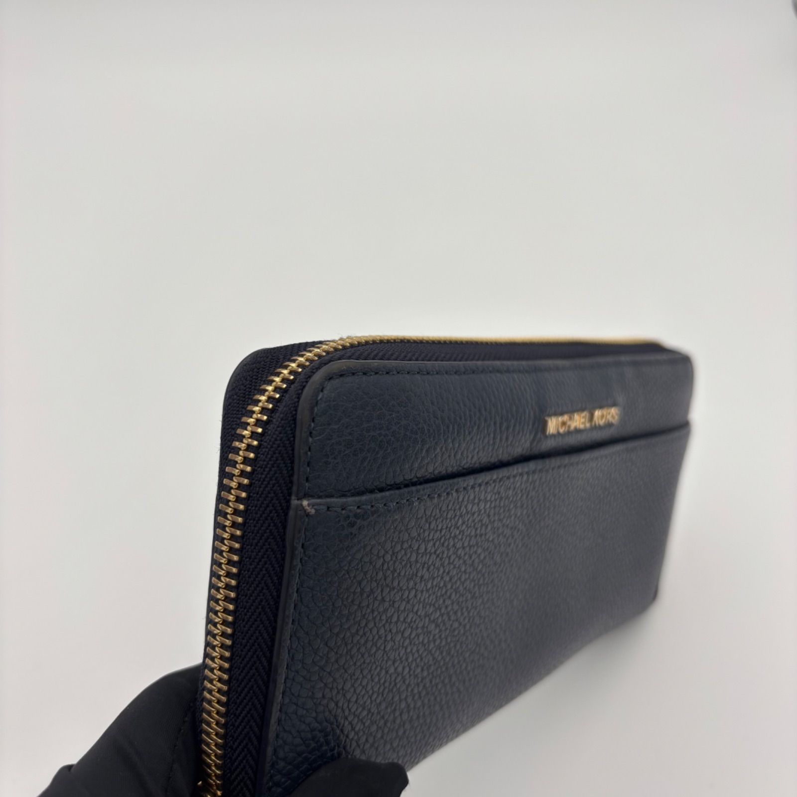 美品】マイケルコース 長財布 ラウンドジップ ネイビー ゴールド 