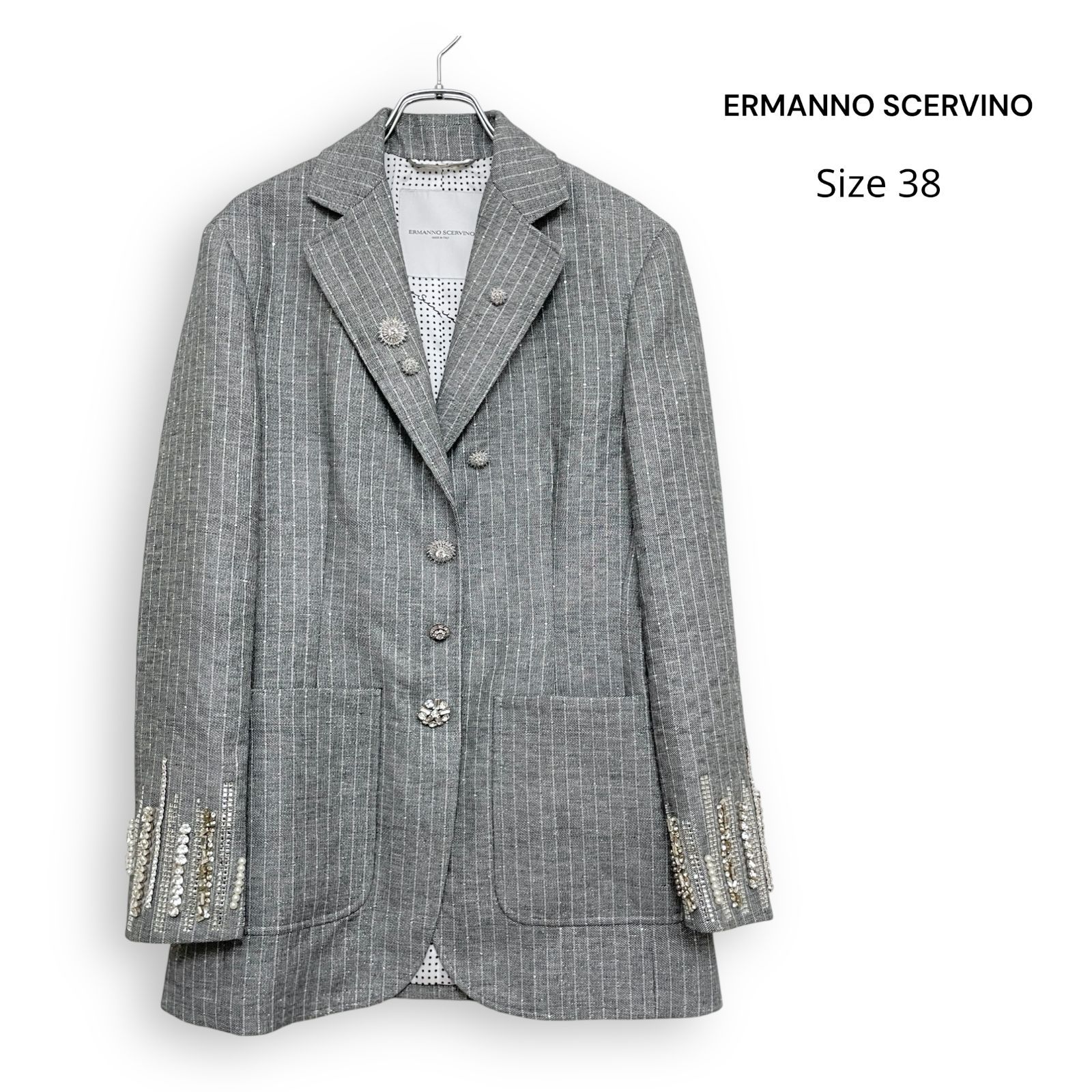 ERMANNO SCERVINO エルマンノ シェルヴィーノ ビジュー テーラード ジャケット ストライプ グレー Size38