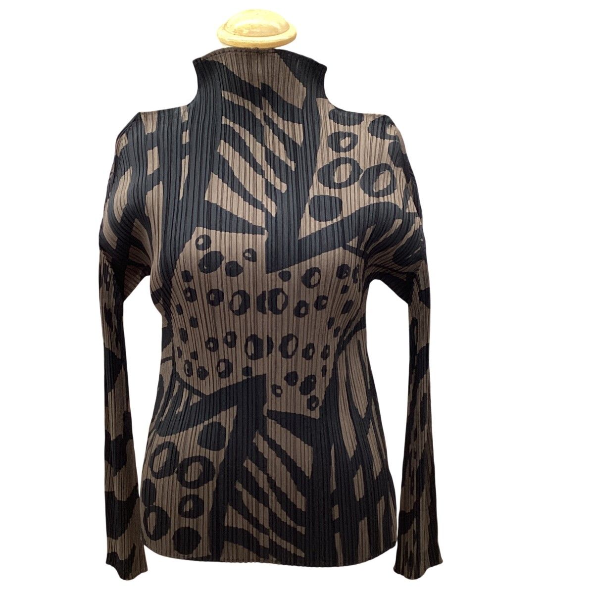 ISSEY MIYAKE イッセイミヤケ PLEATS PLEASE カットソー SIZE 3 総柄 PP33-JK741 ブラウン