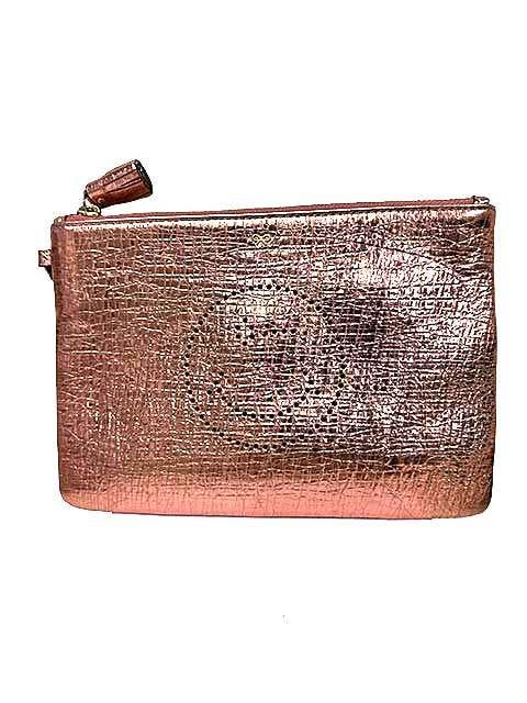 【中古】ANYA HINDMARCH アニヤハインドマーチ　Zip Top Pouch　Wink in Rose Gold Crackled Metallic レザーポーチ＿S13＿セルモアから出品＿s-0712-r13