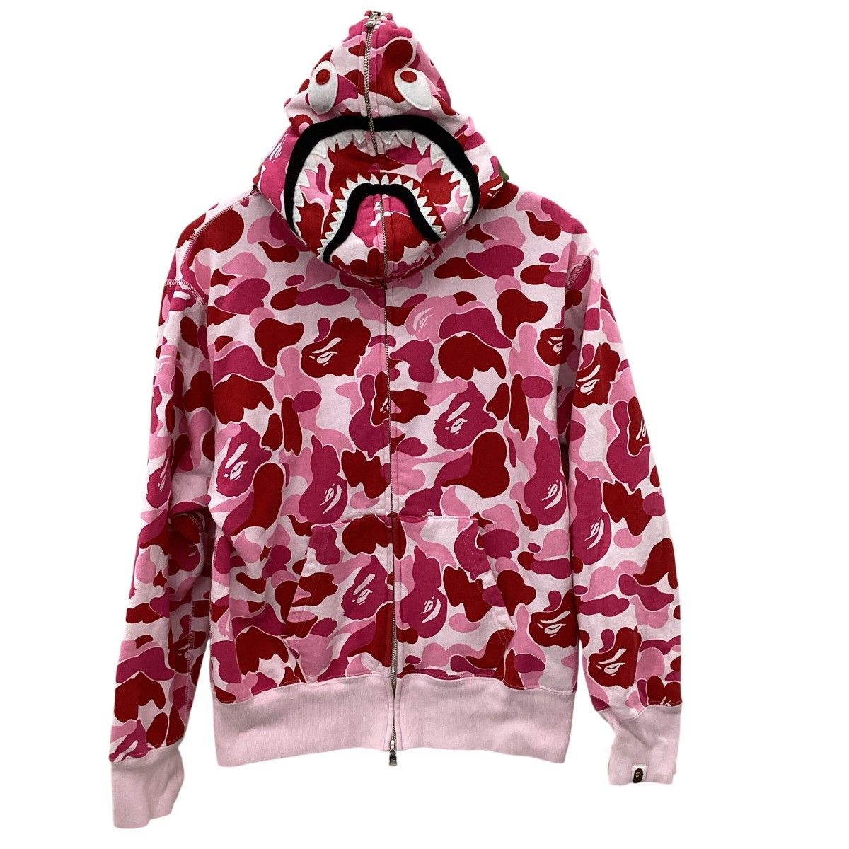 A BATHING APE アベイシングエイプ カモフラージュ柄 シャークパーカー SIZE S ピンク