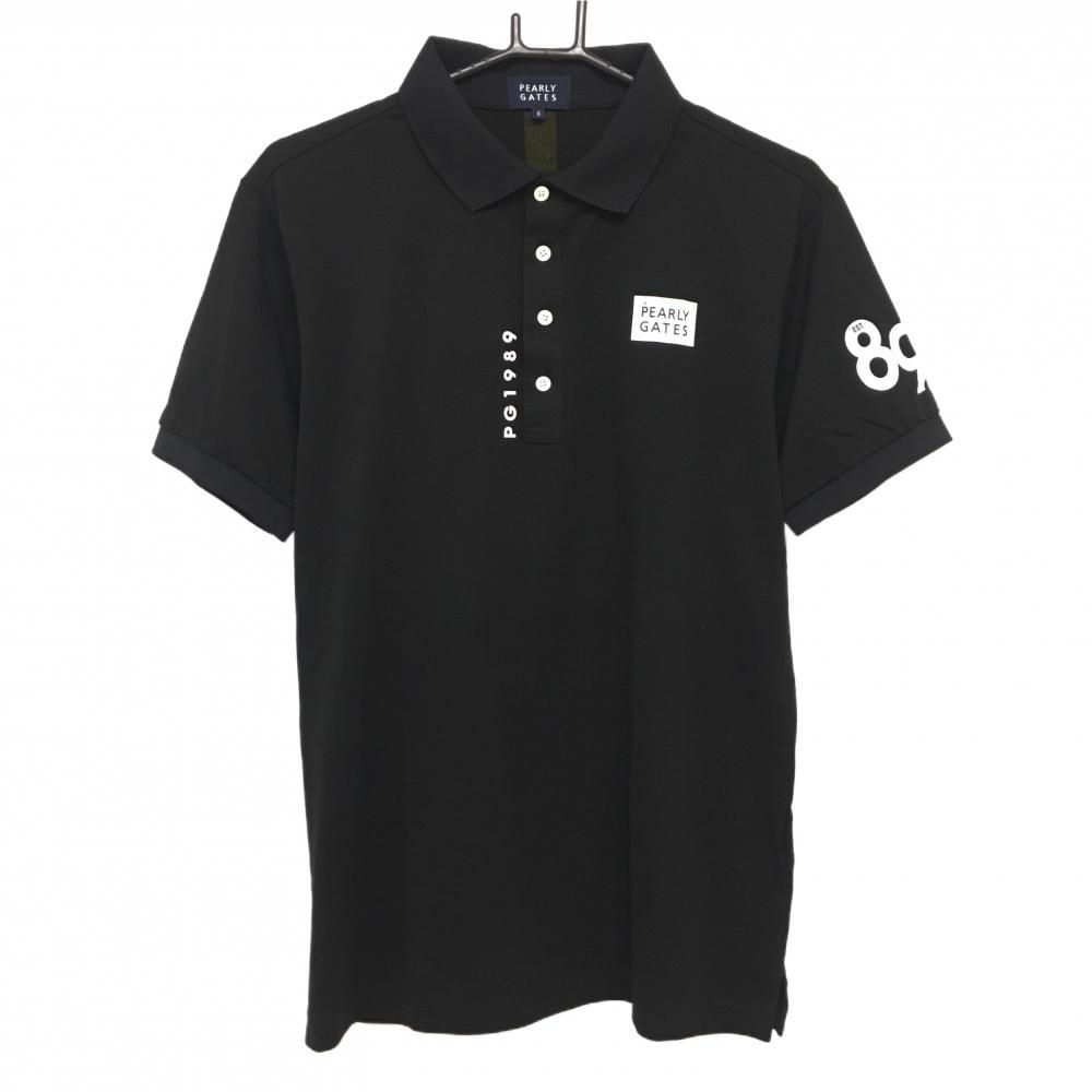 【超美品】パーリーゲイツ 半袖ポロシャツ 黒×白 ロゴプリント メンズ 6(XL) ゴルフウェア PEARLY GATES