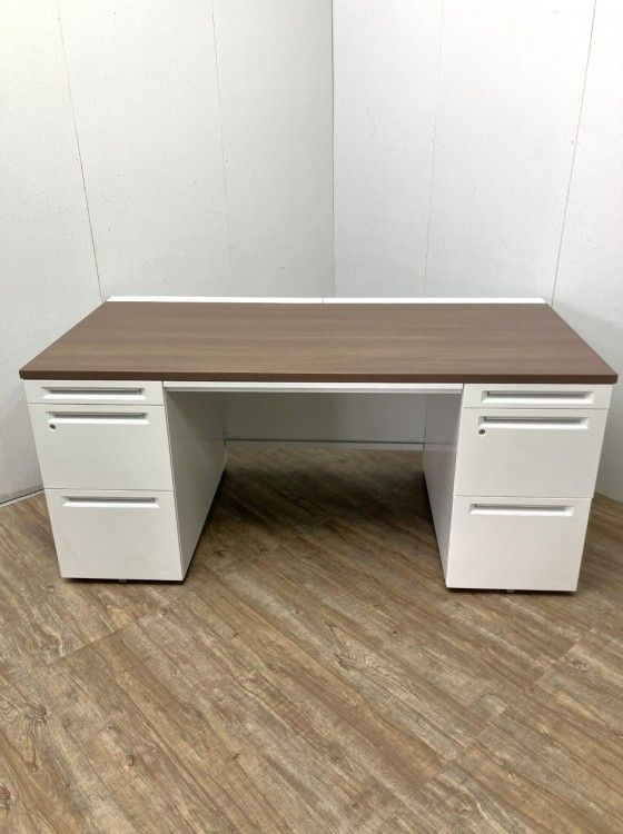 【中古品】オカムラ アドバンスシリーズ 1600両袖デスク 3V06BF MK56 ブラウン