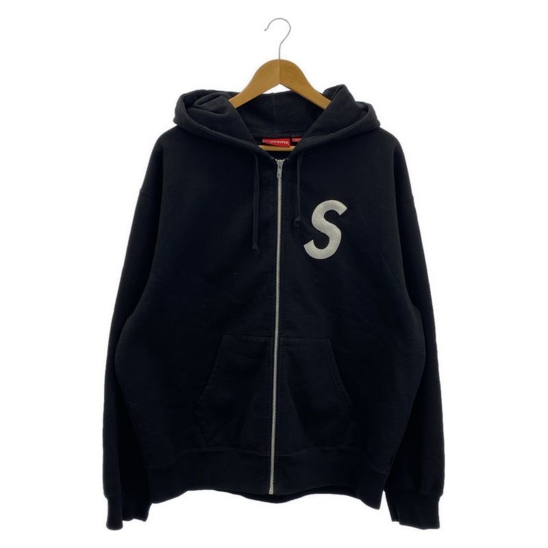 【中古】Supreme ブラック フーディ ジップパーカー サイズL シュプリーム[91]