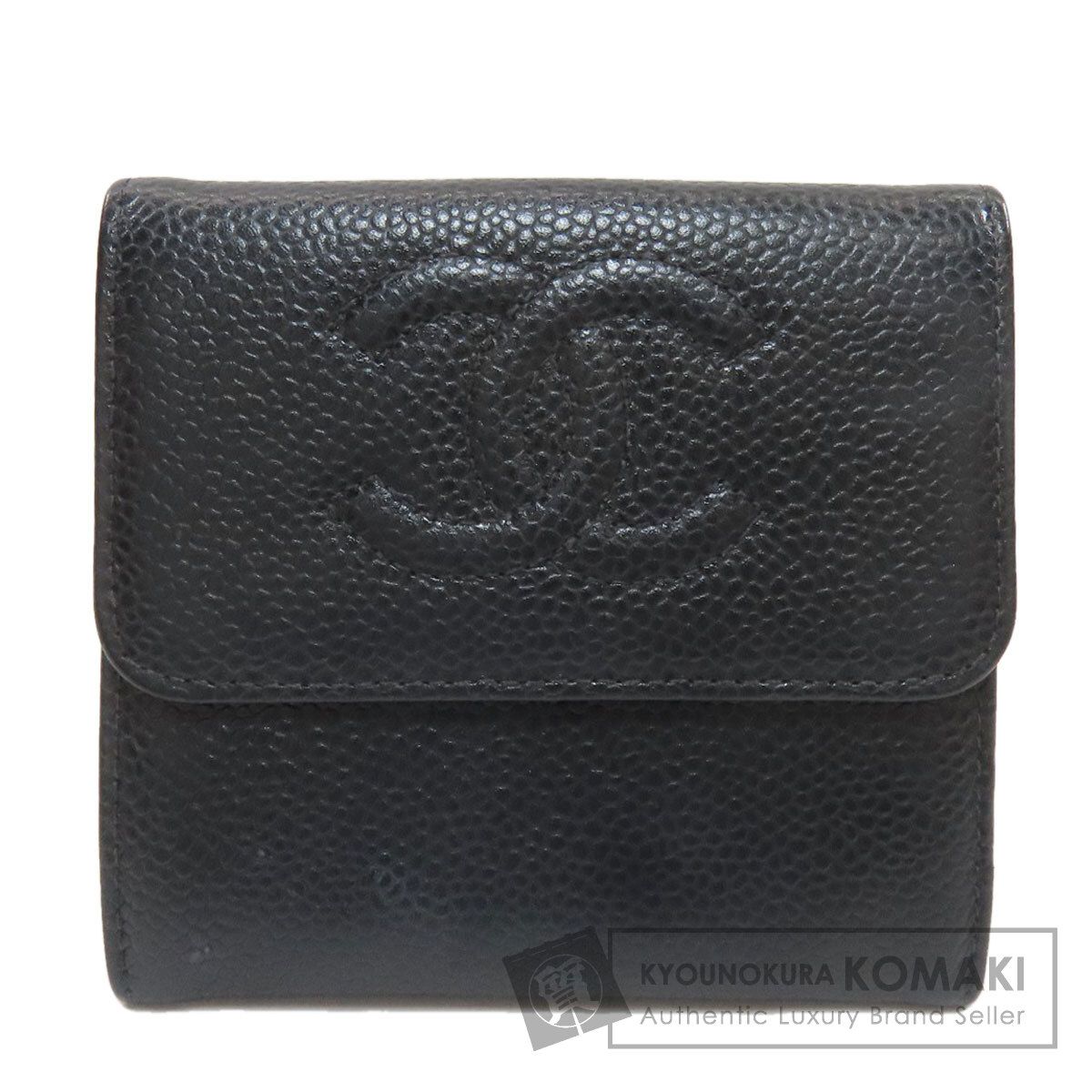 CHANEL シャネル Wホック ココマーク ゴールド金具 三つ折り財布（小銭入れあり） グレインド カーフスキン レディース [中古]