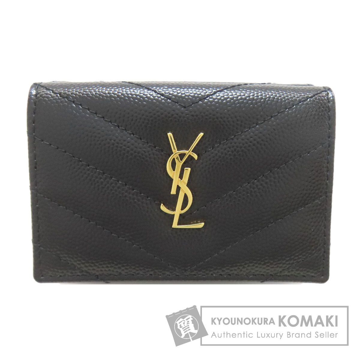 YVES SAINT LAURENT イヴ・サンローラン Vステッチ カサンドラ 三つ折り財布（小銭入れあり） カーフ レディース [中古]