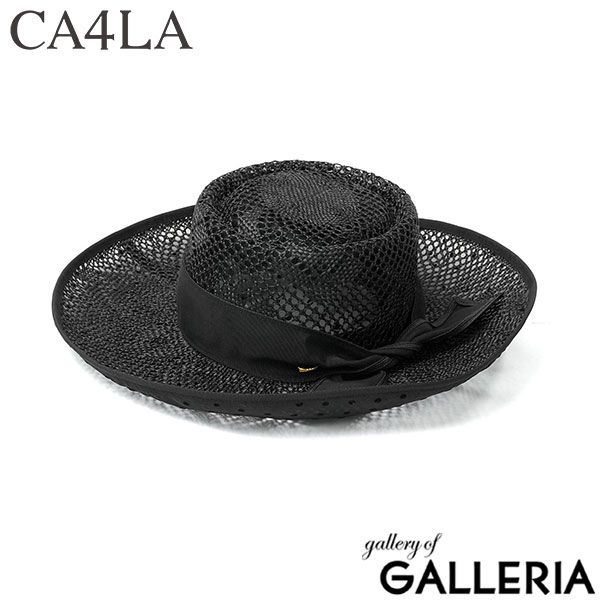 CA4LA ハット 帽子 レディース カンカン帽 麦わら帽子 カシラ つば広 夏 春 柄編み ラミー 麻 水玉 おしゃれ カジュアル 上品 きれいめ 女性 リボン 日本製 Main Collection DOT KTZ02670 BLACK