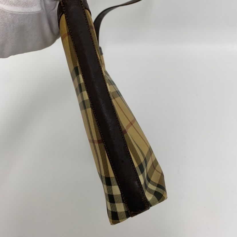 【訳あり格安】バーバリー ワンショルダーバッグ ノバチェック キャンバス 茶（0176）