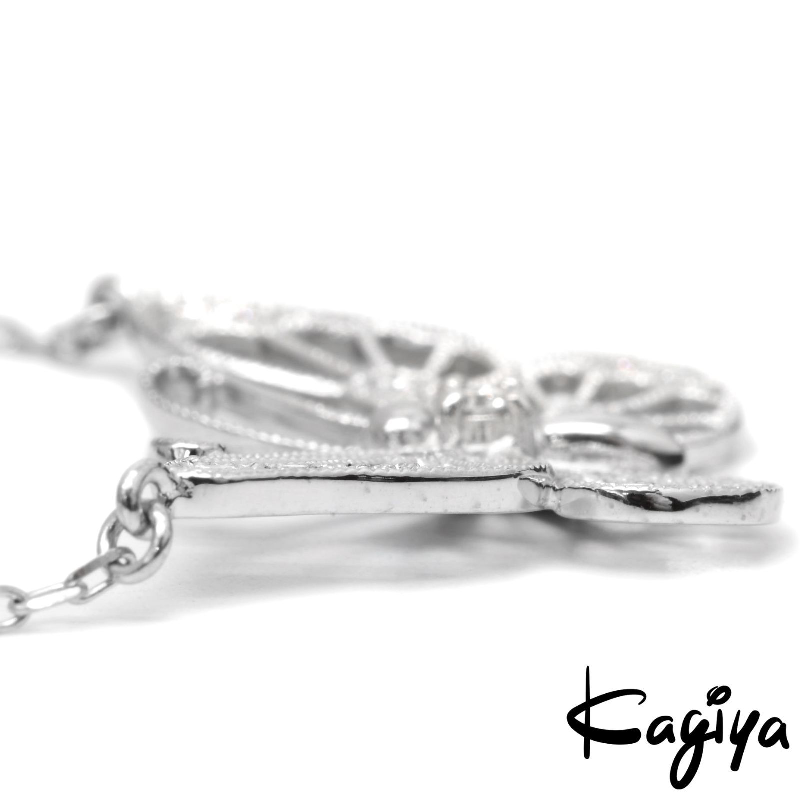 MIKIMOTO ミキモト K18 蝶モチーフ パール ダイヤ ネックレス 5.9g WG ホワイトゴールド バタフライ ダイヤモンド レディース ジュエリー アクセサリー