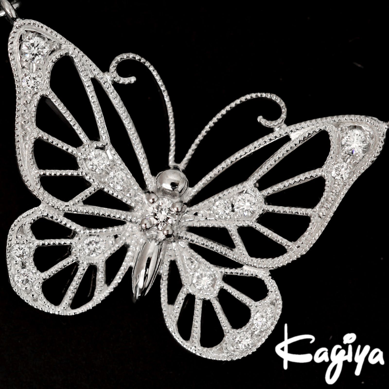MIKIMOTO ミキモト K18 蝶モチーフ パール ダイヤ ネックレス 5.9g WG ホワイトゴールド バタフライ ダイヤモンド レディース ジュエリー アクセサリー