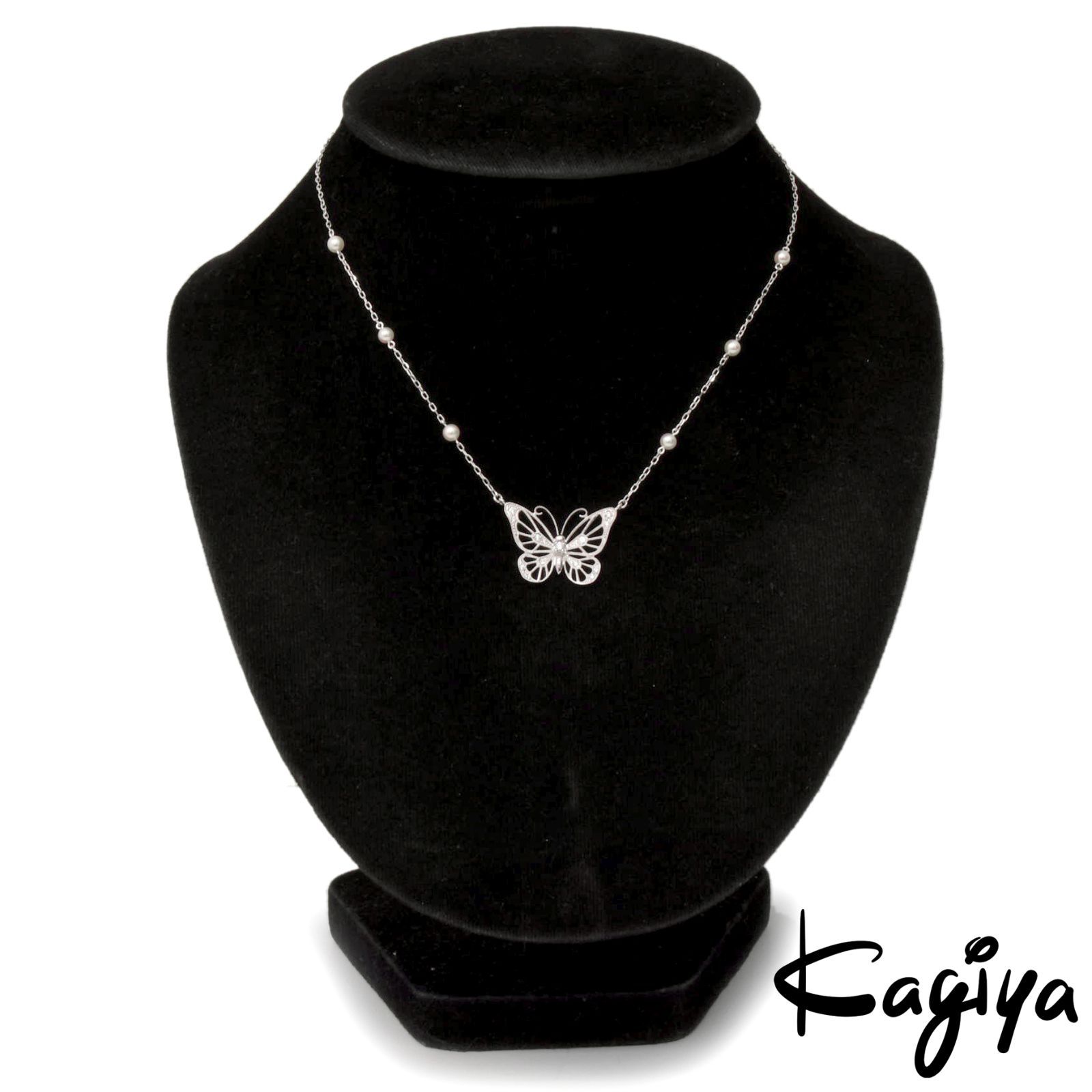 MIKIMOTO ミキモト K18 蝶モチーフ パール ダイヤ ネックレス 5.9g WG ホワイトゴールド バタフライ ダイヤモンド レディース ジュエリー アクセサリー