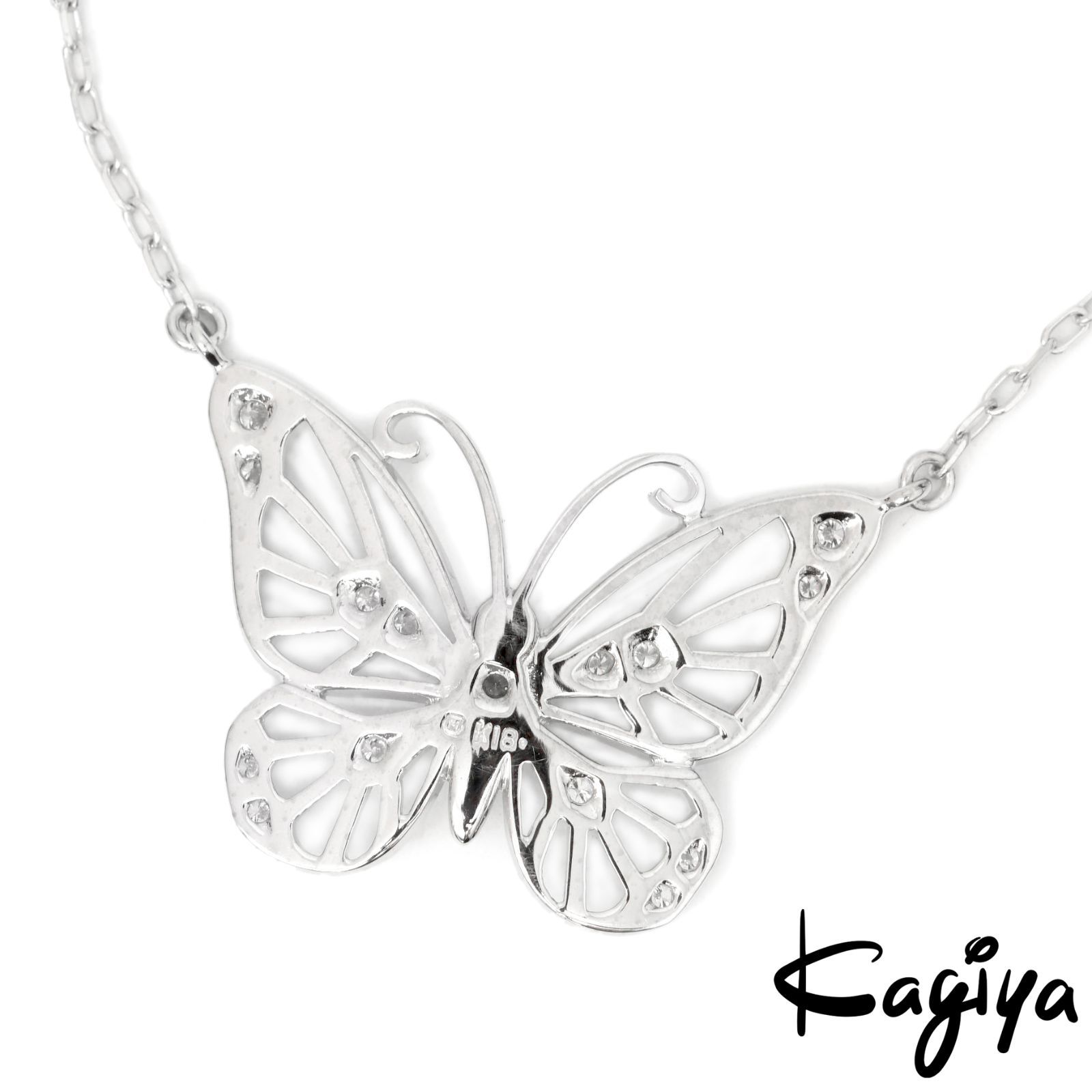 MIKIMOTO ミキモト K18 蝶モチーフ パール ダイヤ ネックレス 5.9g WG ホワイトゴールド バタフライ ダイヤモンド レディース ジュエリー アクセサリー
