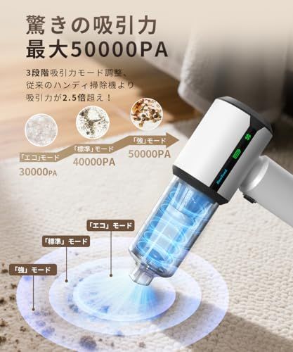 ☆新品☆BeeTool ハンディクリーナー 多機能 【3種吸引モード＆ディスプレイ搭載】50000Pa 驚きの吸引力 車用掃除機 コードレス 吹き飛ぶ/吸い込む/空気入れ/空気抜き ハンディ掃除機 強力吸引力 保護装置付 急速充電 長時間稼働 84035995