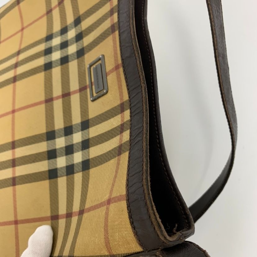 【訳あり格安】バーバリー ワンショルダーバッグ ノバチェック キャンバス 茶（0176）