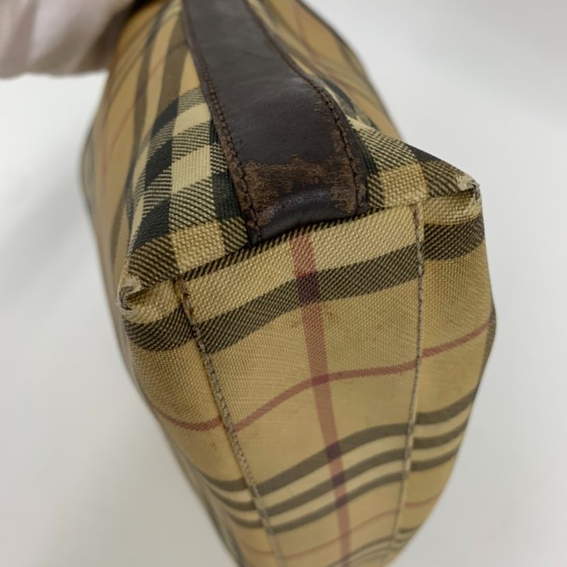 【訳あり格安】バーバリー ワンショルダーバッグ ノバチェック キャンバス 茶（0176）