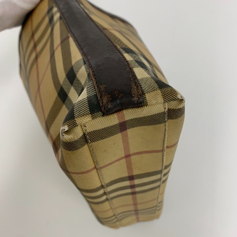 【訳あり格安】バーバリー ワンショルダーバッグ ノバチェック キャンバス 茶（0176）