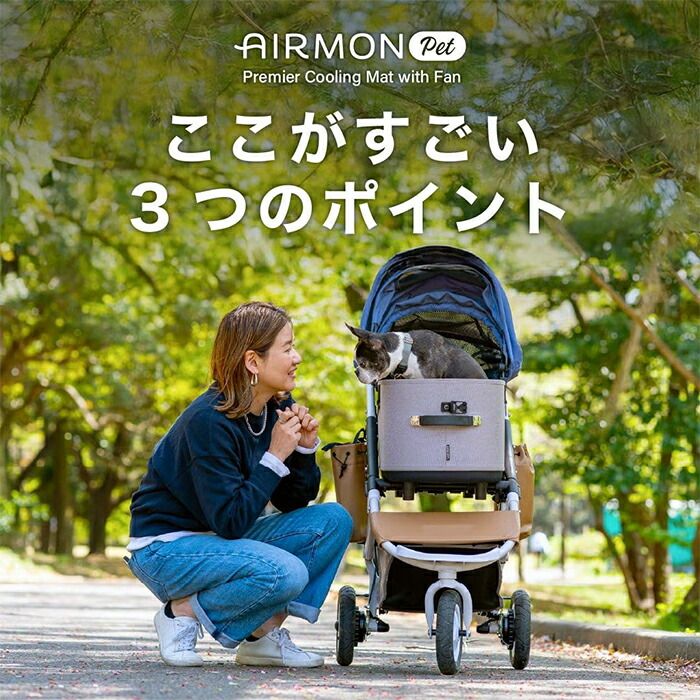 【R(M)サイズ】ファン付き AIRBUGGYクールマット エアモンペット ペットカート用 マット 接触冷感 送風 メッシュ ひんやり 風量4段階調整 PU生地 生活防水 S M L 洗える 軽量 車 ケージ お部屋 旅行 エアバギー AB-AIRMON