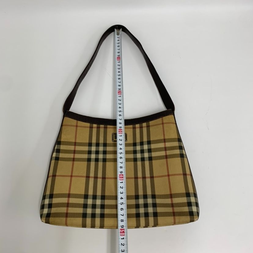【訳あり格安】バーバリー ワンショルダーバッグ ノバチェック キャンバス 茶（0176）