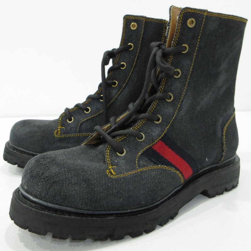 【三重本店】 中古 GUCCI | グッチ ブーツ サイドジップ シェリーライン Clerc Denim クレール デニム 761989 ネイビー 【135】