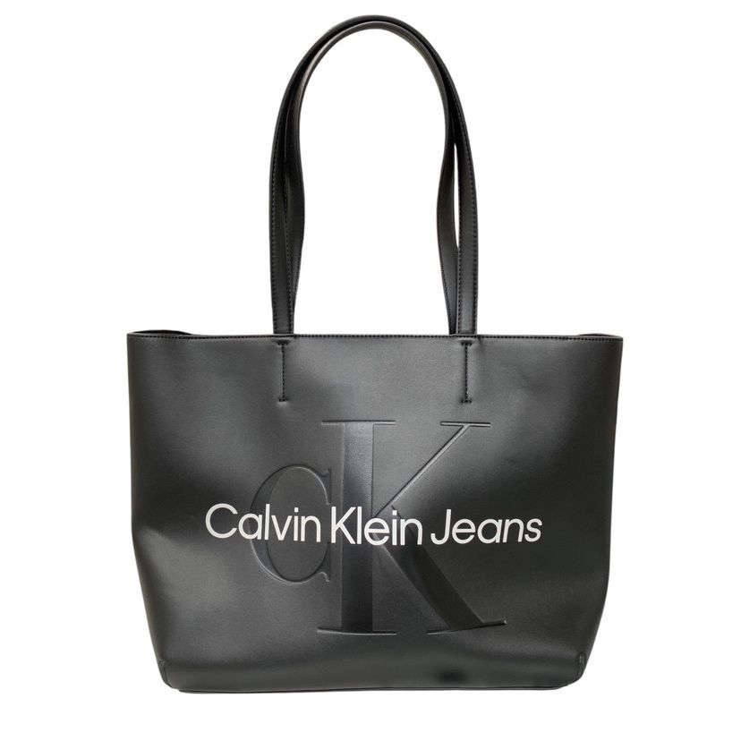 ♪4431 Calvin Klein Jeans カルバンクライン トートバッグ 大容量 ロゴ シンプル無地 黒系 中古
