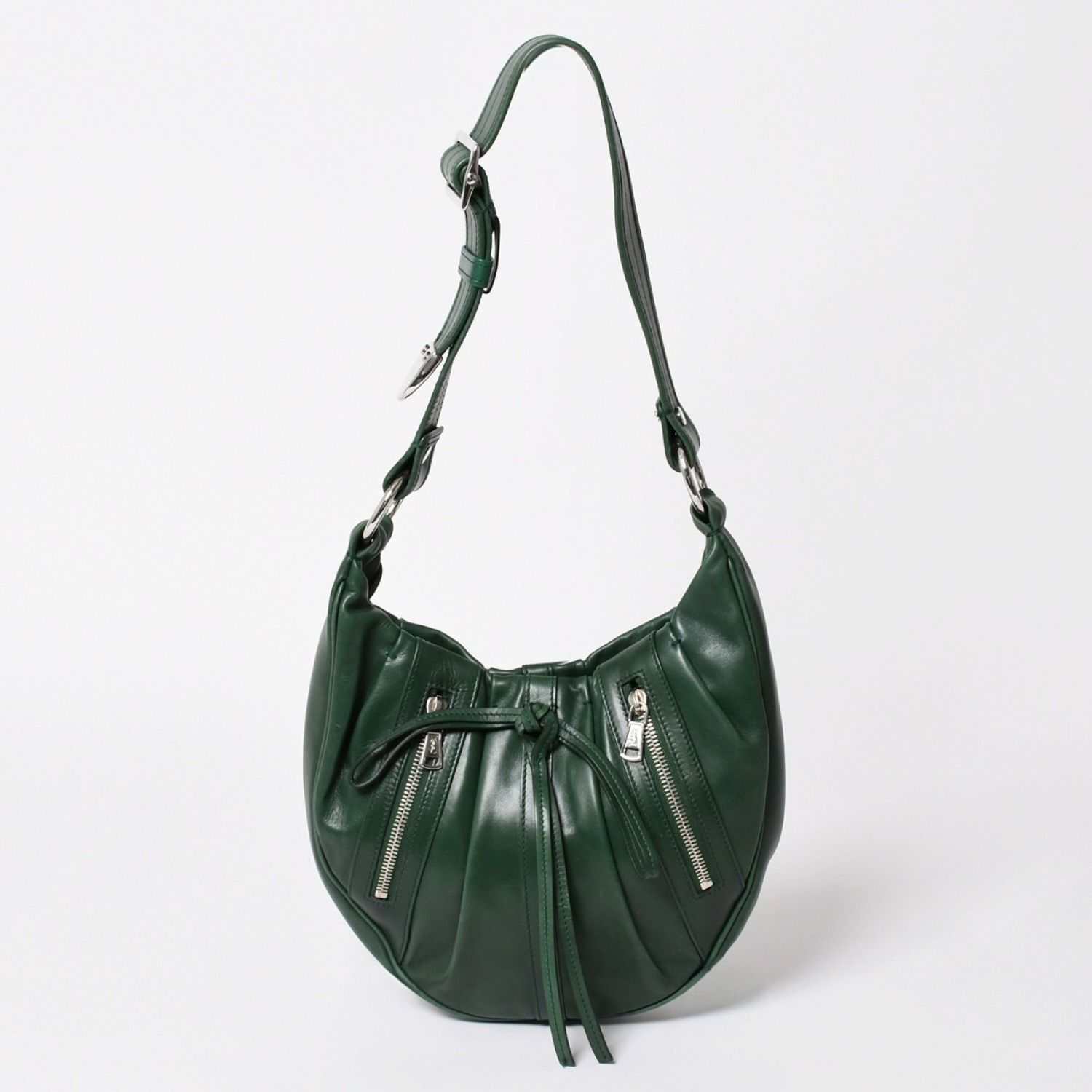 SAINT LAURENT サンローラン リヴゴーシュ レザー ホーボーショルダーバッグ トムフォード期 プリーツ加工 グリーン 120436 シルバー金具 美品 中古 4a003520