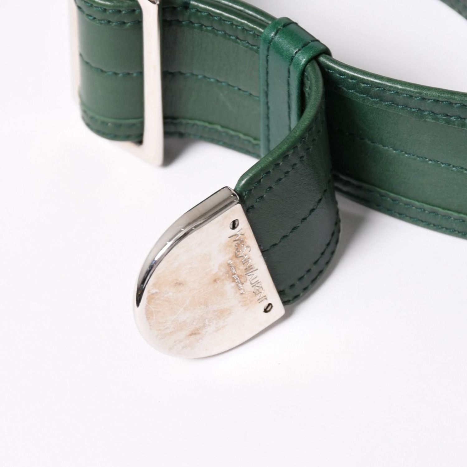 SAINT LAURENT サンローラン リヴゴーシュ レザー ホーボーショルダーバッグ トムフォード期 プリーツ加工 グリーン 120436 シルバー金具 美品 中古 4a003520