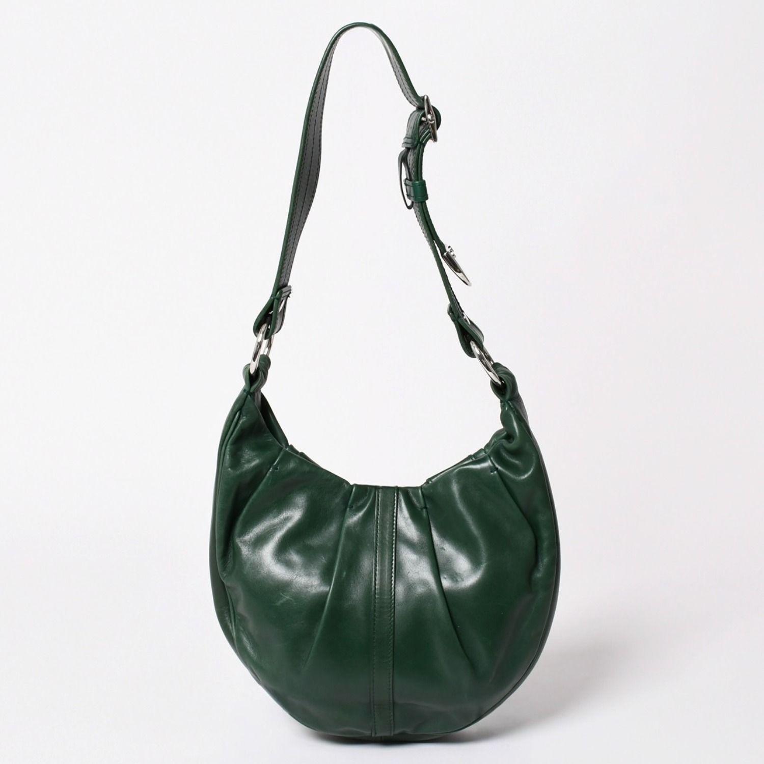SAINT LAURENT サンローラン リヴゴーシュ レザー ホーボーショルダーバッグ トムフォード期 プリーツ加工 グリーン 120436 シルバー金具 美品 中古 4a003520