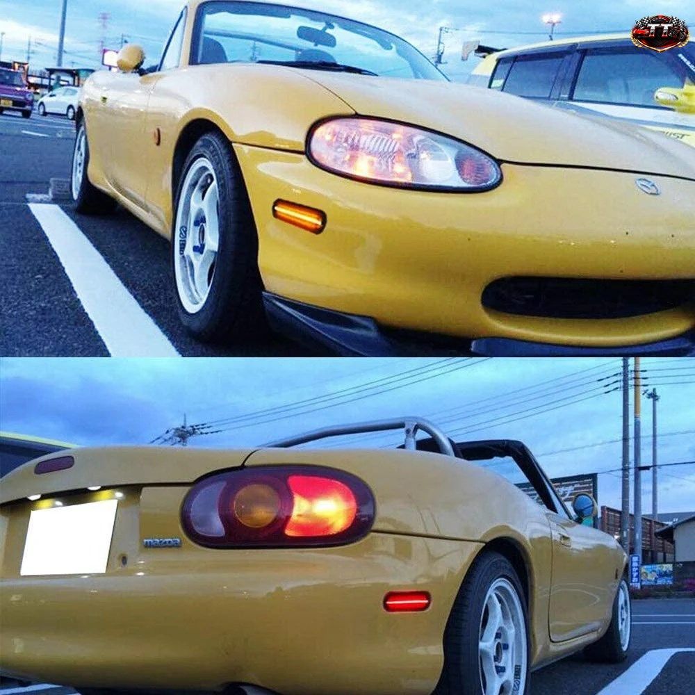 強力な4個セットLEDサイドマーカーライトクリアレンズフロントリアターンシグナルライトブリンカーランプマツダMX-5 MX5ミアータ1990-2005