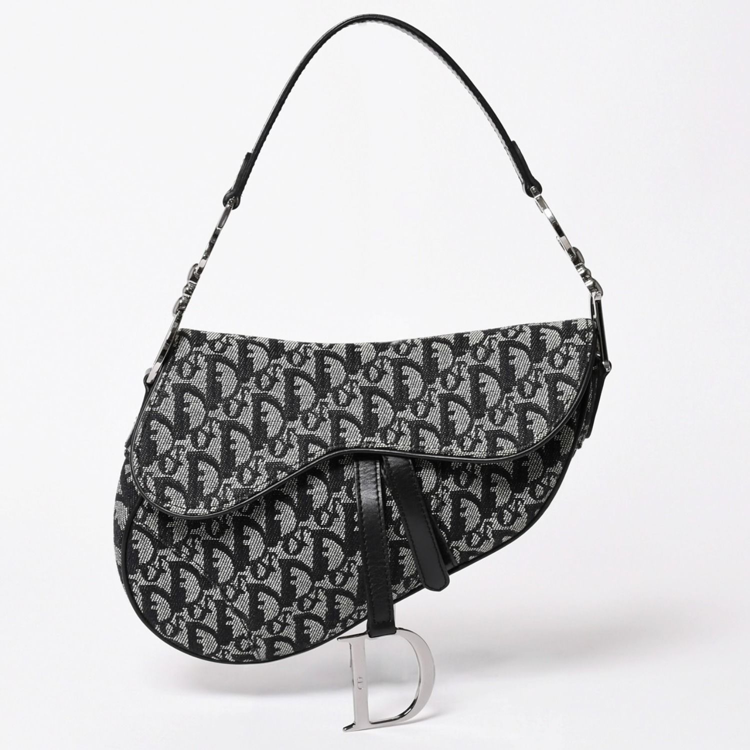 極美品 Christian Dior クリスチャン ディオール サドルバッグ トロッター ブラック シルバー金具 ショルダーバッグ ガリアーノ 中古 4a003588