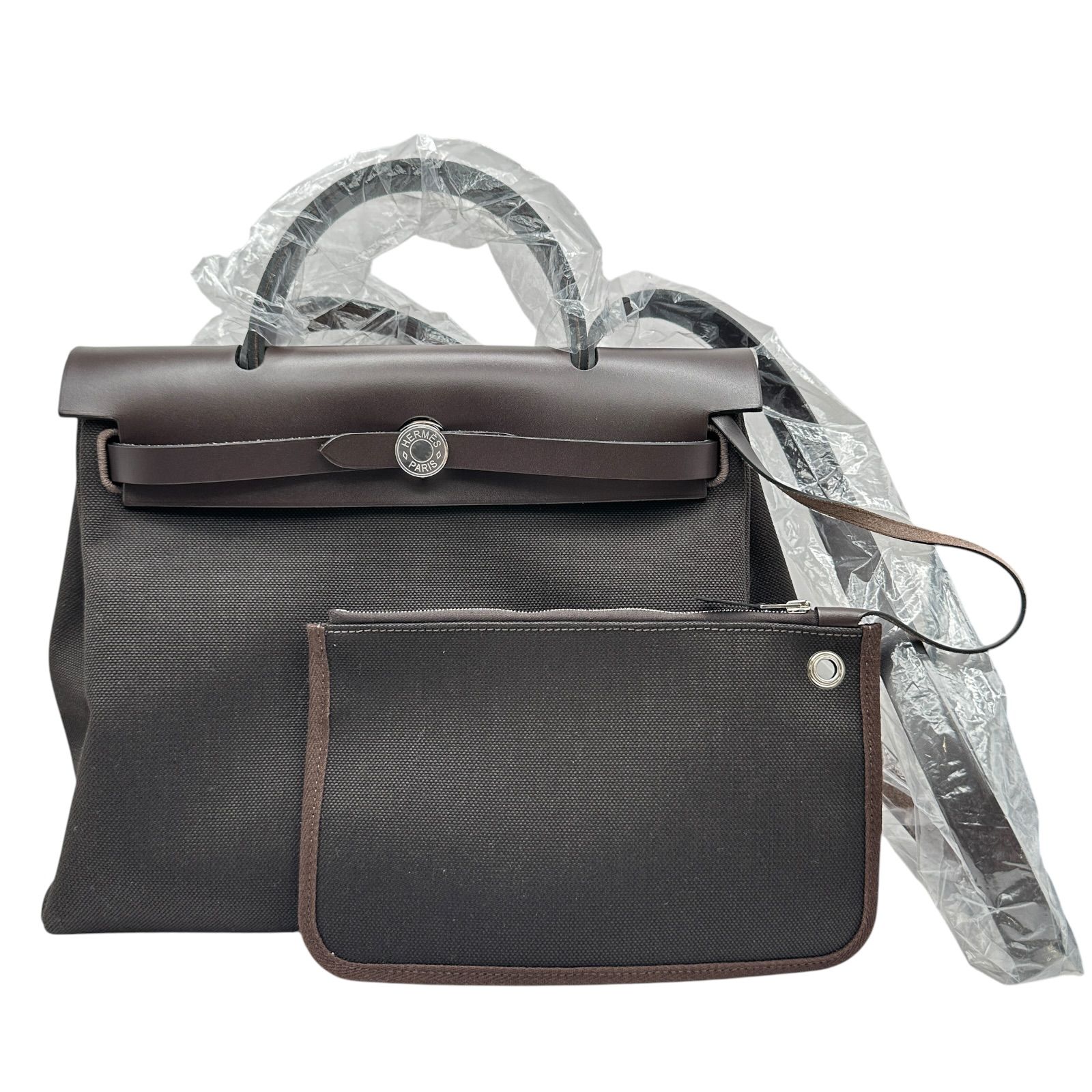 エルメス HERMES エールバッグジップPM K刻印 ブラウン/シルバー金具 トワル レディース ショルダーバッグ