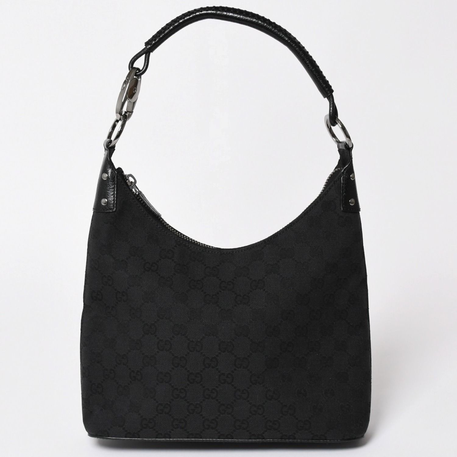 極美品 GUUCI グッチ ワンショルダーバッグ GGキャンバス レザー ブラック シルバー金具 115003 中古 4a003511